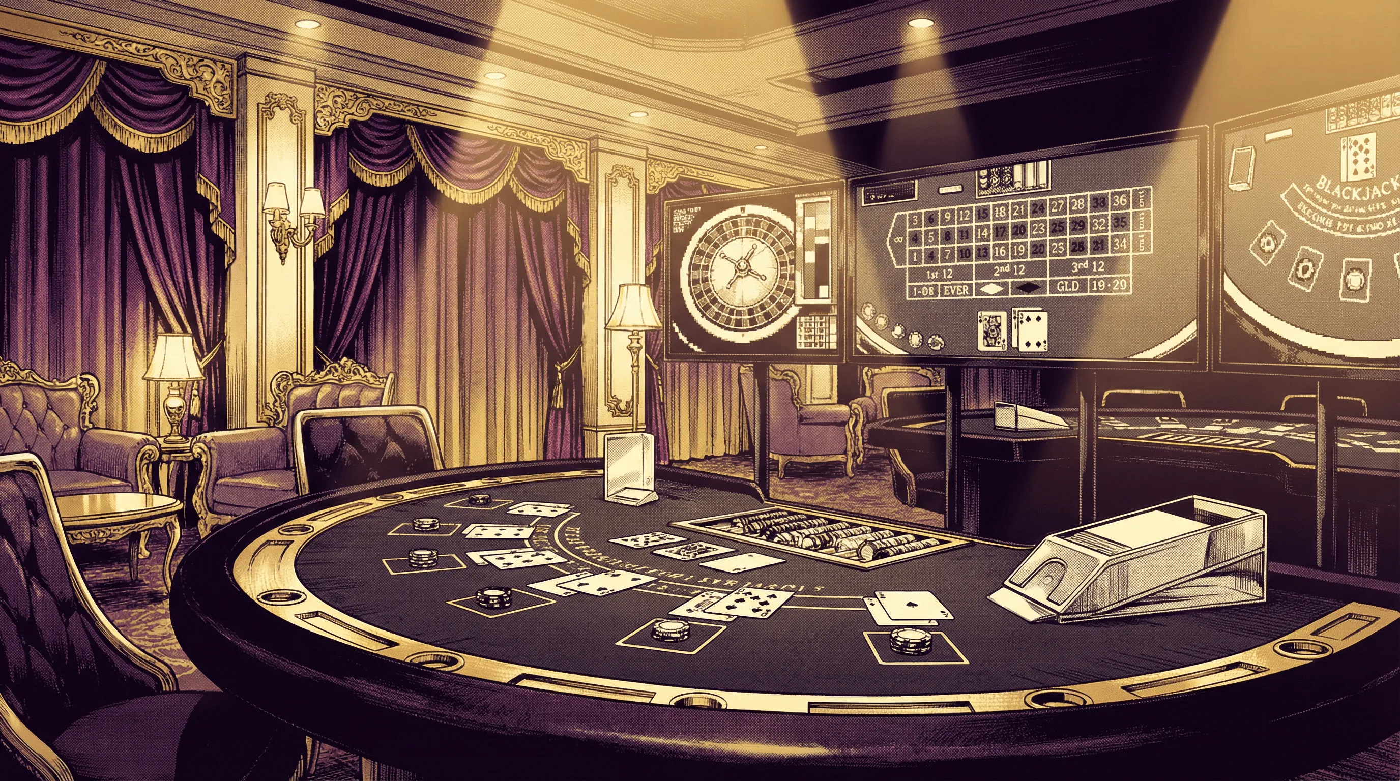 Sala de cassino ao vivo com mesas e dealers